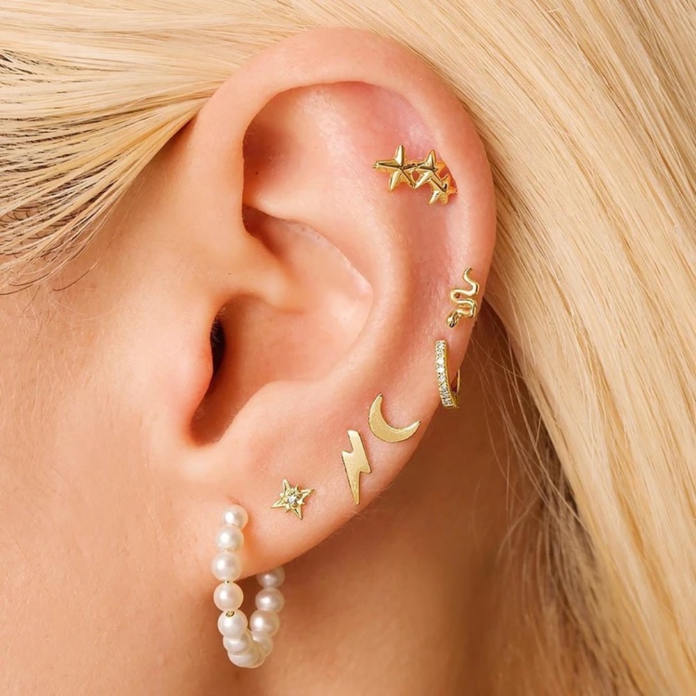 Gold Crescent Moon Stud Earrings